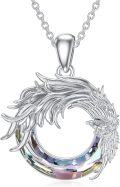 wholesale 925 Sterling Silver Dragon Crystal Pendant Necklace with Rainbow Stone and Chain 24-0-0