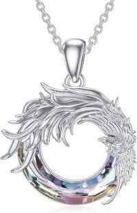 wholesale 925 Sterling Silver Dragon Crystal Pendant Necklace with Rainbow Stone and Chain 24-Phoenix