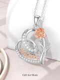 wholesale 925 Sterling Silver Mom Rose Heart Pendant Necklace Rose Gold Plated Cz Crystal-0-2