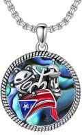 wholesale 925 Sterling Silver Round African Map & Puerto Rican Flag Charm Necklace for Men/Women -0-0
