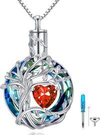 wholesale Sterling Silver Crystal Tree of Life Urn Necklace for Ashes Memorial Jewelry-07-Jul-Ruby