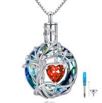 wholesale 925 Sterling Silver Tree Of Life Pendant With Red Heart Gemstone And Chain-07-Jul-Ruby