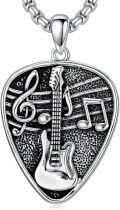 wholesale 925 Sterling Silver Musical Note & Electric Guitar Pendant Necklace - Christmas Gift for Him Her w/Box-0-0