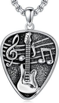wholesale 925 Sterling Silver Musical Note & Electric Guitar Pendant Necklace - Christmas Gift for Him Her w/Box-A1-Guitar