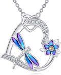 wholesale 925 Sterling Silver Blue Dragonfly Flower Heart Pendant Necklace for Women-0-0