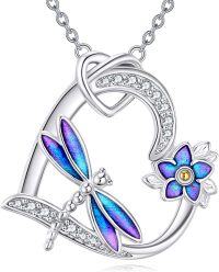 wholesale 925 Sterling Silver Blue Dragonfly Flower Heart Pendant Necklace for Women-dragonfly necklace