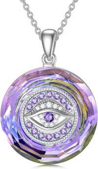 wholesale Sterling Silver Blue Crystal Evil Eye Protection Necklace Women s Gift-B-purple eye