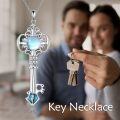 wholesale 925 Sterling Silver Blue Moonstone Heart Key Pendant Necklace for Women-0-2