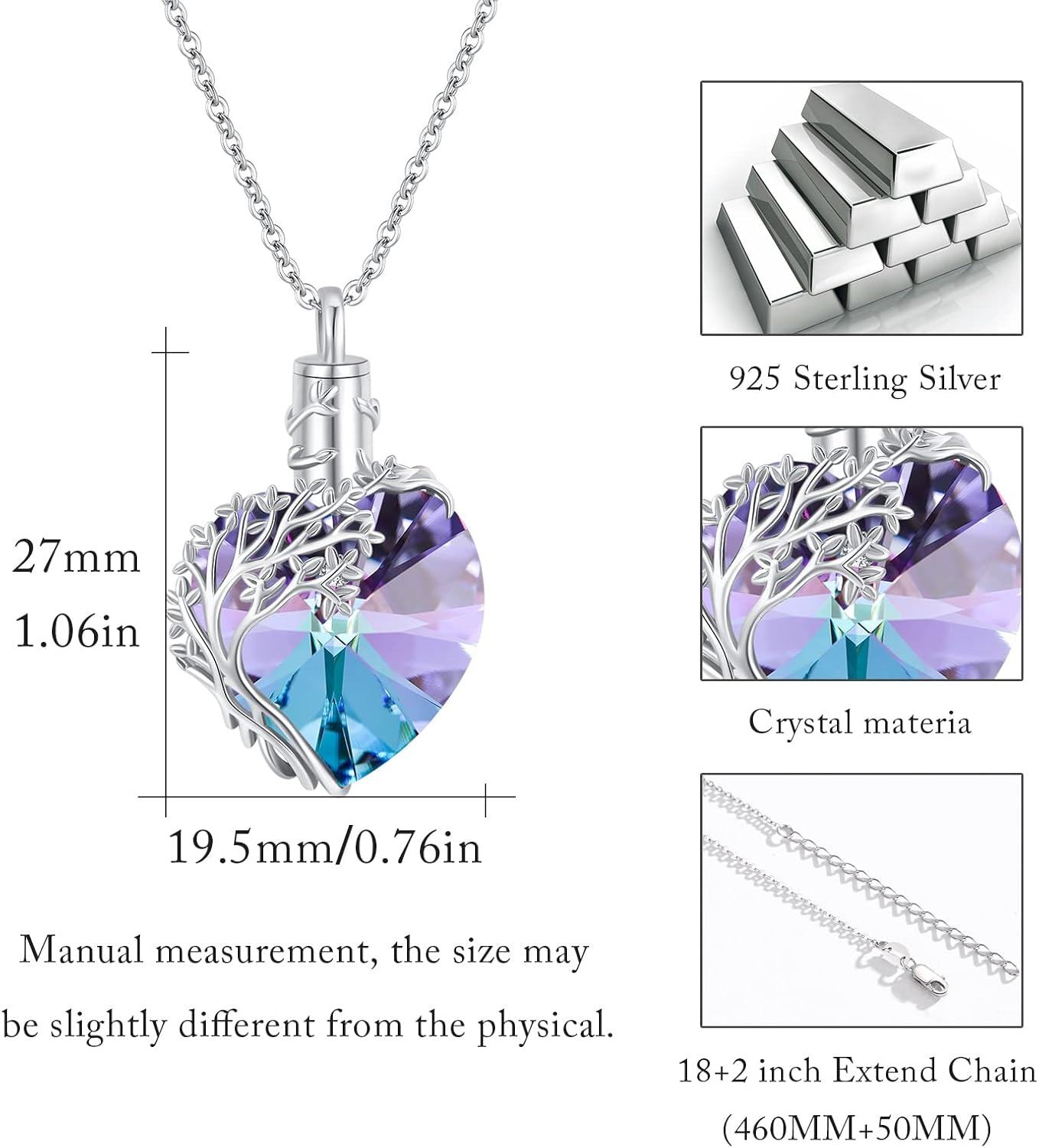 Sterling Silver Crystal Tree of Life Urn Necklace for Ashes w Funnel-0-5