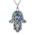 TOUPOP Sterling Silver Abalone Shell Evil Eye Star of David Cross Lotus Witch Knot Key Hamsa Hand Necklace-0-0