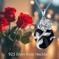 wholesale 925 Sterling Silver Black Onyx Rose Flower Heart Urn Pendant Necklace for Ashes Keepsake Memorial s 48 Chain-0-1