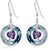 wholesale Sterling Silver Blue Crystal Moon Star Earrings Valentine s Birthday Anniversary Gifts for Women-02-February-Amethyst