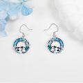wholesale 925 Sterling Silver 925 Cow Dangle Earrings w/Blue Crystal & Leaf Design for Women-0-3