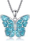 wholesale 925 Sterling Silver Blue Turquoise Butterfly Pendant Necklace s for Women Girls-0-0