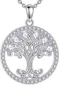 wholesale 925 Sterling Silver Birthstones Tree of Life Necklace for Women Anniversary Birthday Christmas Wedding Jewelry for Wife Sister-04-Apri-CZ