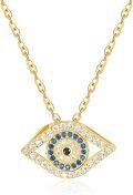 wholesale Gold 925 Sterling Silver Evil Eye Pendant Necklace with Blue and White CZ Stones - Fashionable Charm for Women's Gifts-0-0