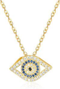 wholesale Gold 925 Sterling Silver Evil Eye Pendant Necklace with Blue and White CZ Stones - Fashionable Charm for Women's Gifts-gold