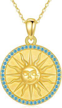 wholesale 925 Sterling Silver Gold Plated Sun Coin Necklace for Women with Birthstone Celestial Jewelry Gift-12-December