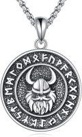wholesale 925 Sterling Silver Nordic Viking Warrior Head with Runes and Spiral Dove Pendant Necklace-0-0