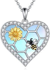 wholesale 925 Sterling Silver Heart-Shaped Honeycomb Pendant Necklace for Women - Lady's Gift-Bee-Moonstone