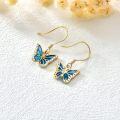 wholesale Gold 10K Blue Enamel Butterfly Drop Earrings for Women-0-1