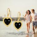 wholesale Gold-Plated 925 Sterling Silver Heart-Shaped Black Onyx and Tourmaline Filigree Drop Earrings-0-2