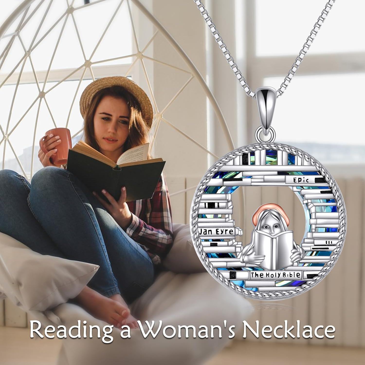 Sterling Silver Crystal Book Necklace Graduation Birthday Gifts for Women Sister Friends-0-5