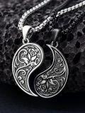 wholesale 925 Sterling Silver Yin Yang Pendant with Floral Design Couples Necklaces Matching Set for Women Men-0-4