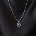 wholesale  & 925 Sterling Silver Mens Compass Pendant Necklace  - Black Stone Accent (24)-0-1