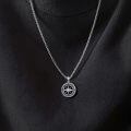 wholesale 925 Sterling Silver Compass Pendant Necklace Oxidized Black Enamel North Star Chain-0-1