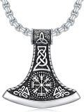 wholesale 925 Sterling Silver Norse Jewelry - Viking Axe with Vegvisir & Tree of Life Pendants Necklaces for Men Women -0-0