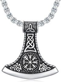 wholesale 925 Sterling Silver Norse Jewelry - Viking Axe with Vegvisir & Tree of Life Pendants Necklaces for Men Women -Z-Viking Necklace C