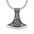 wholesale 925 Sterling Silver Norse Jewelry - Viking Axe with Vegvisir & Tree of Life Pendants Necklaces Wholesale for Men Women -0-0
