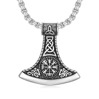 wholesale 925 Sterling Silver Norse Jewelry - Viking Axe with Vegvisir & Tree of Life Pendants Necklaces Wholesale for Men Women -Z-Viking Necklace C