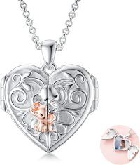 wholesale 925 Sterling Silver Heart Locket Necklace Wholesale Father Daughter Walk Together Photo Frame-08-Elephant Mother Daughter Locket+ Photo