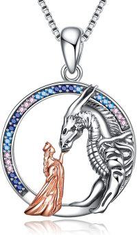wholesale 925 Sterling Silver Dragon and Princess Pendant Necklace for Women and Teens s-Dragon necklace