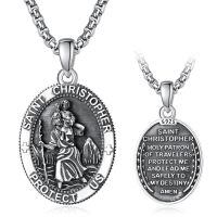 wholesale 925 Sterling Silver Patron Saint Medal Amulet Necklace for Men 2 5mm 22 +2 Chain-A00-Saint Christopher (Oval)