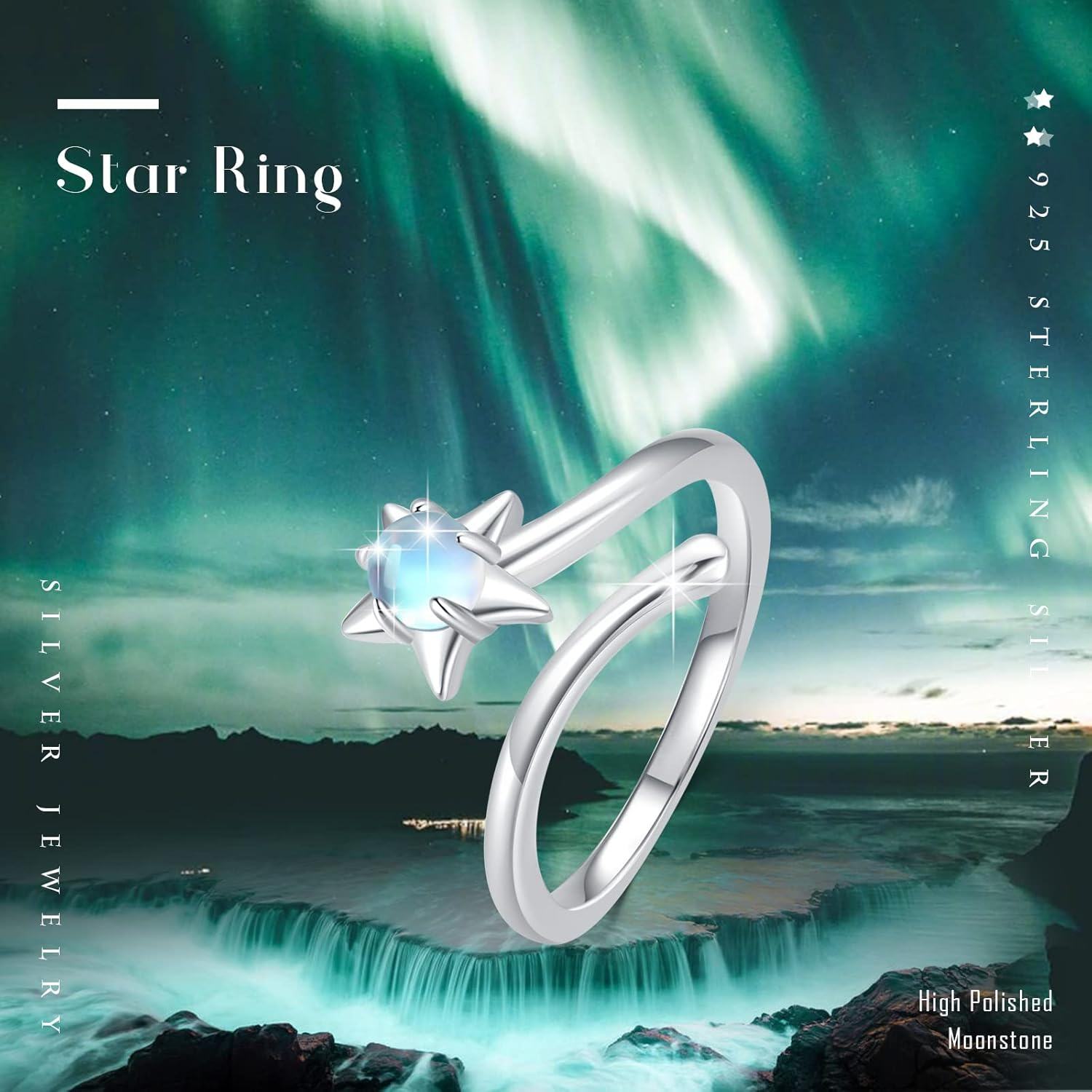 wholesale 925 Sterling Silver Moonstone Adjustable Rings Star Infinity Feather Wings Leaf Bands-0-4