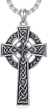 wholesale 925 Sterling Silver Celtic Knot Cross Pendant Necklace  for Men & Women - Protection Amulet Religious Jewelry with 24 Rolo Chain (Gift Included)-D-Viking