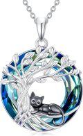 wholesale TOUPOP Cat Necklace Gifts For Women Sterling Silver Celtic Mounatin Moon Pendant With Blue Crystal Birthday Christmas Jewelry Gifts For Women -0-0