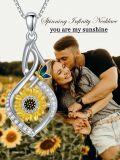wholesale 925 Sterling Silver Butterfly & Yellow Flower Infinity Pendant Necklace with CZ Stones and Adjustable Chain 45cm-63cm Length - Unique  for Women Girls-0-1
