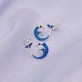 wholesale 925 Sterling Silver Blue Enamel Ocean Wave Stud Earrings-0-3