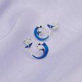 wholesale 925 Sterling Silver Blue Wave Earrings Wholesale With Enamel And Rhinestone Details-0-3