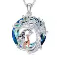 TOUPOP Sterling Silver Crystal Giraffe Tree Of Life Pendant Necklace-0-0