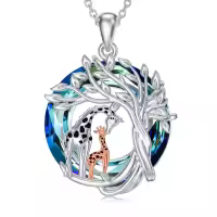 TOUPOP Sterling Silver Crystal Giraffe Tree Of Life Pendant Necklace-undefined
