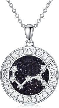 wholesale 925 Sterling Silver Round Zodiac Sign Constellation Pendant Necklace with Cubic Zirconia Stones and Chain for Women & Men-Style10-(10.23-11.21)Scorpio