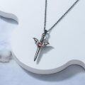 wholesale 925 Sterling Silver & Red Crystal Gothic Bat Sword Pendant Necklace for Women-0-5