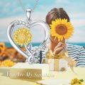 wholesale Gold Plated 925 Sterling Silver Sunflower Heart Pendant Necklace with Cubic Zirconia and Chain for Women Girls-0-2