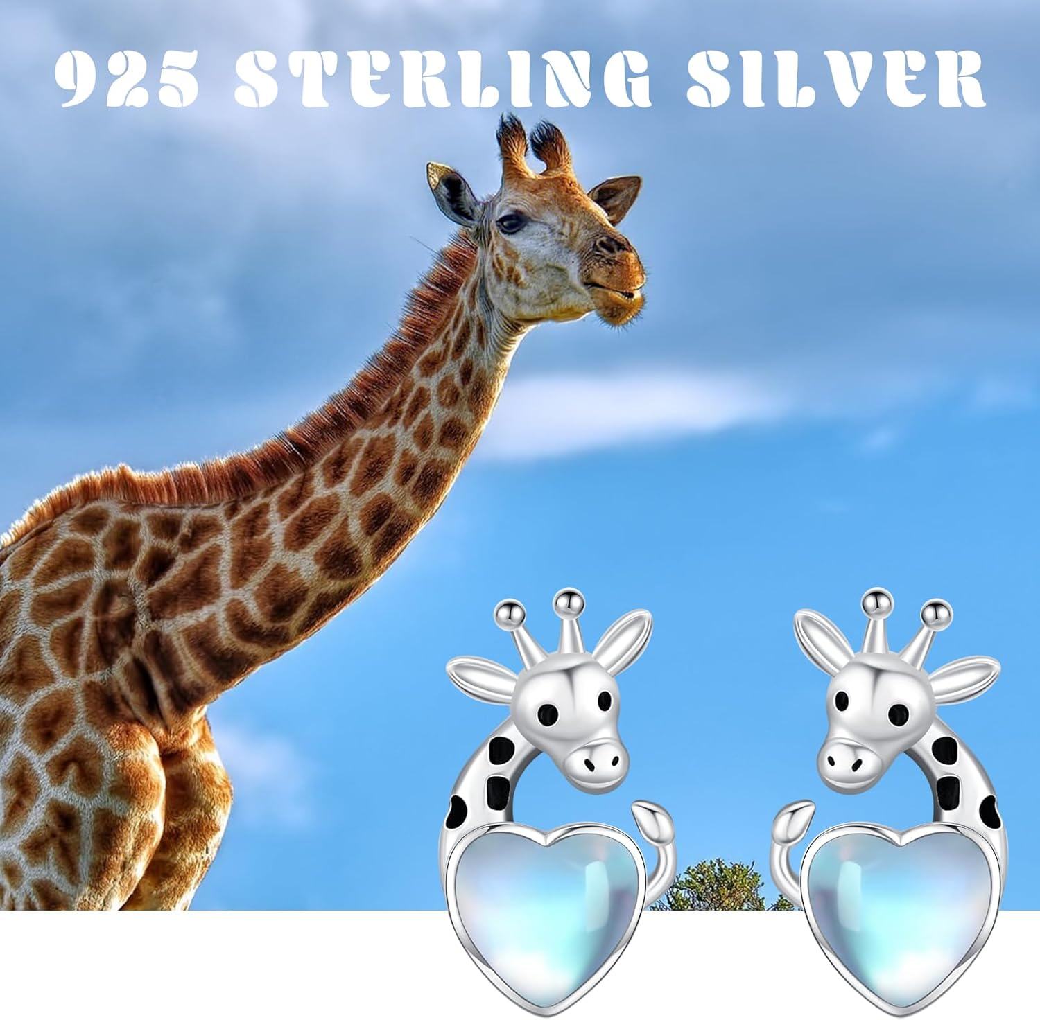 Sterling Silver Moonstone Animal Stud Earrings Alien Dog Giraffe Axolotl-0-6