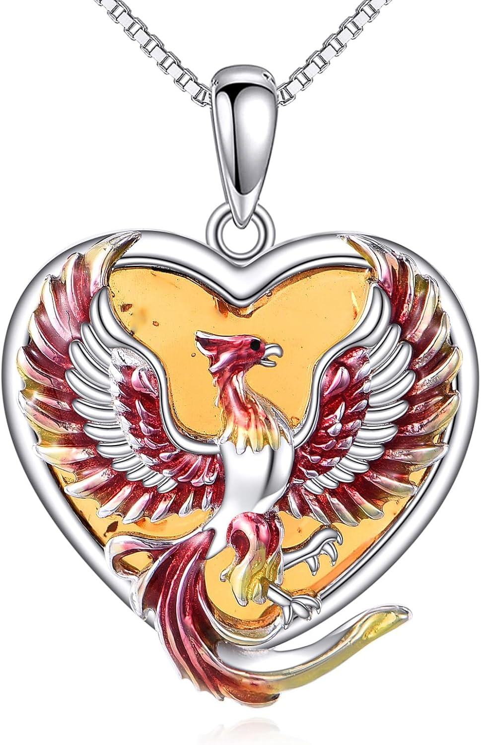 Sterling Silver Red Crystal Phoenix Pendant Necklace for Women-0-0